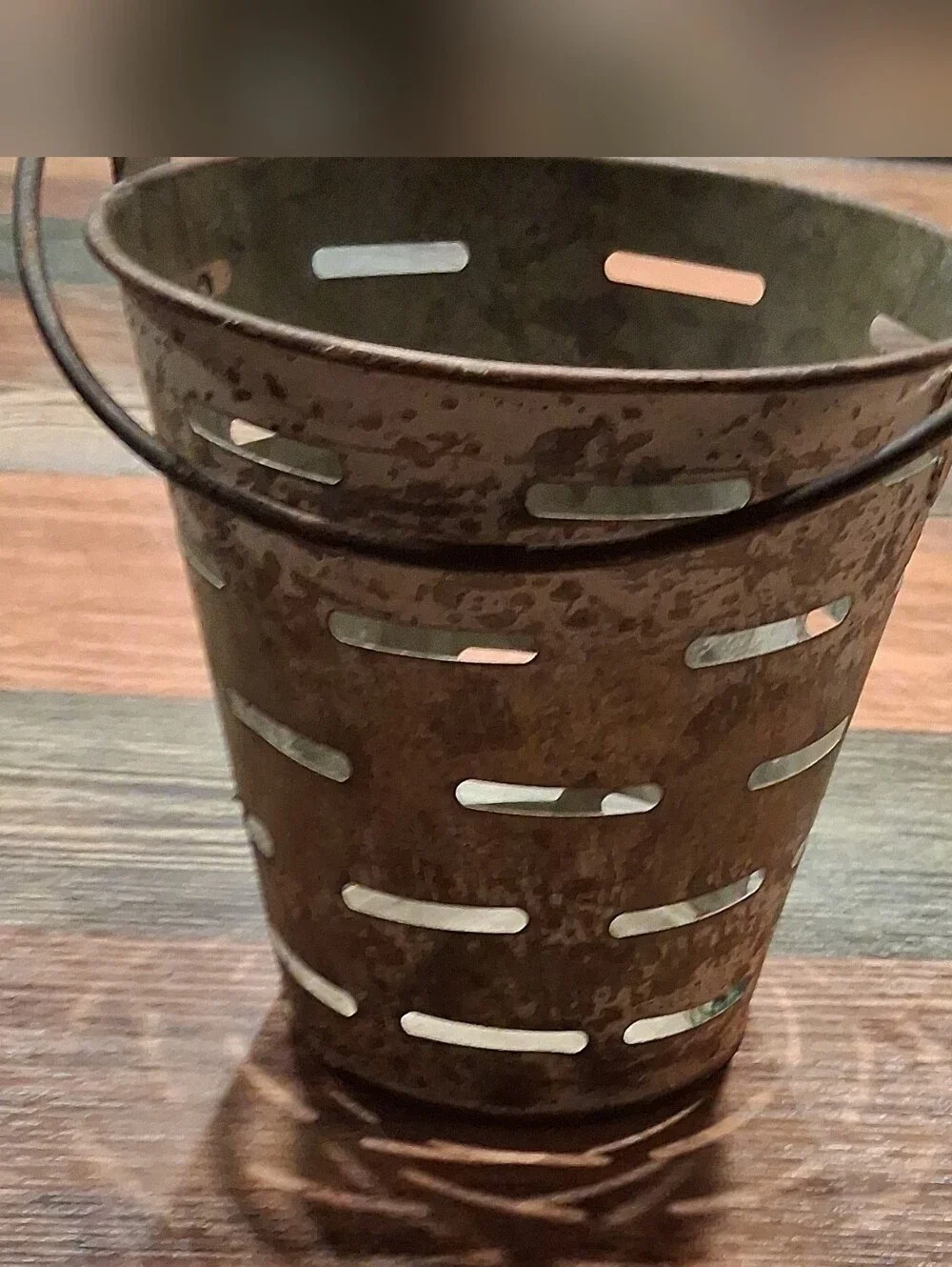 Rustic Metal Lantern Bucket - Brown Accent Home Decor